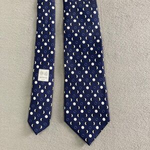 Battistoni Roma Mens Silk Tie Navy Blue Moon Phase Polka Dot Made in Italy
